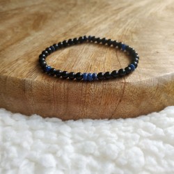 Minimalistický broušený náramek z minerálu Lapis Lazuli a Obsidián 4 mm